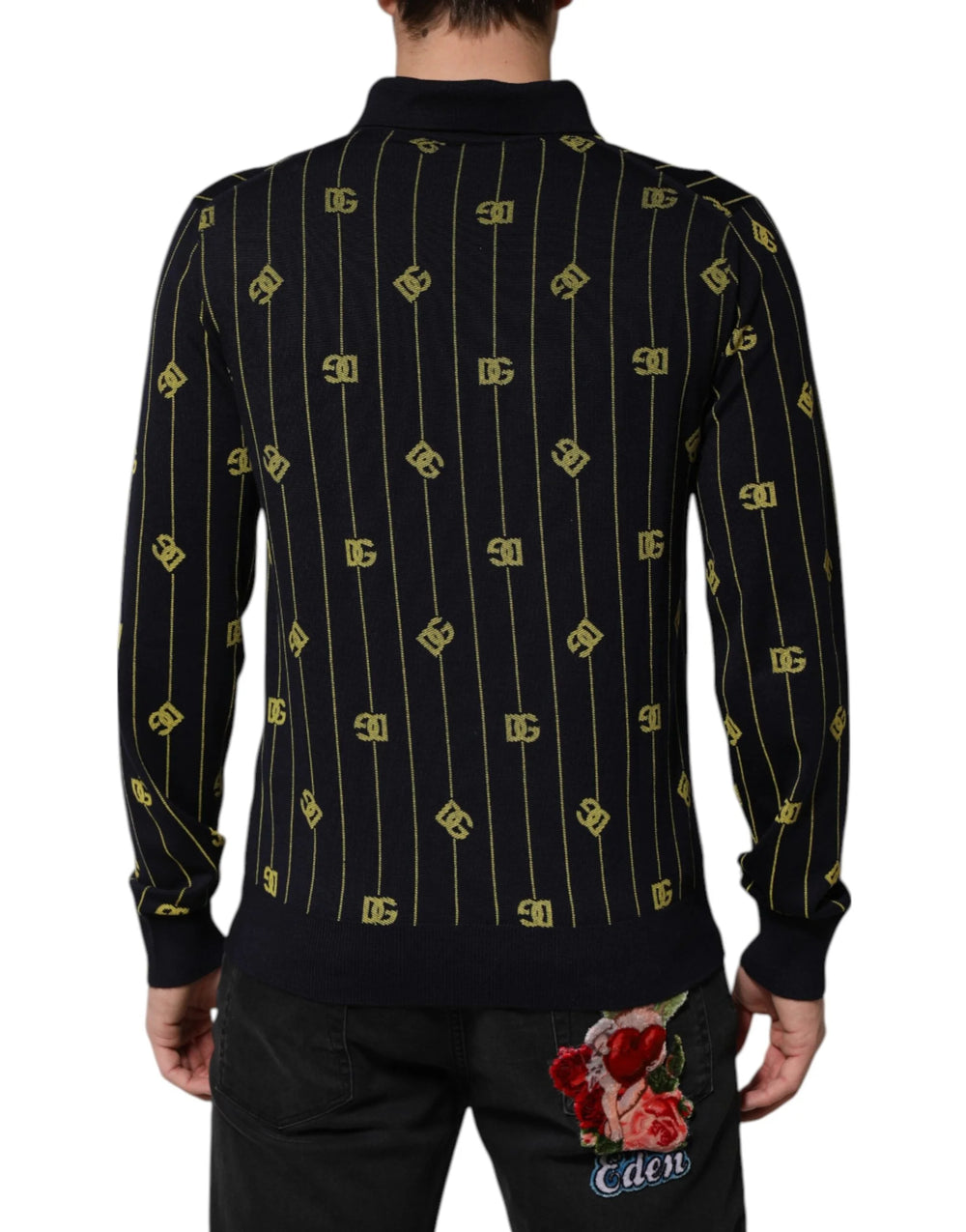 Dolce & Gabbana Black Logo Jacquard Knitted Polo Shirt T-shirt - IT48 | M - Polos