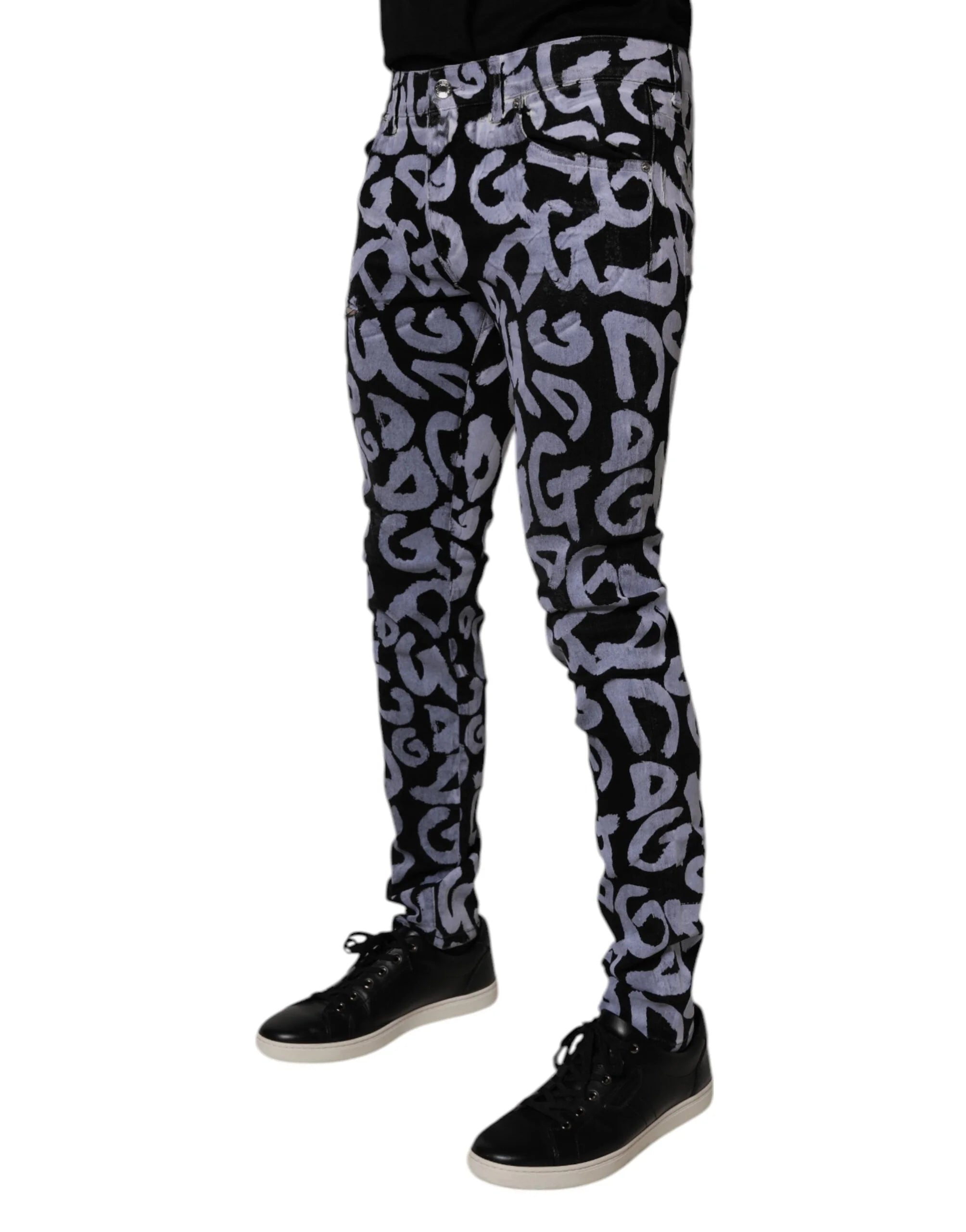 Dolce & Gabbana Black Logo Monogram Cotton Skinny Denim Jeans - IT48 | M