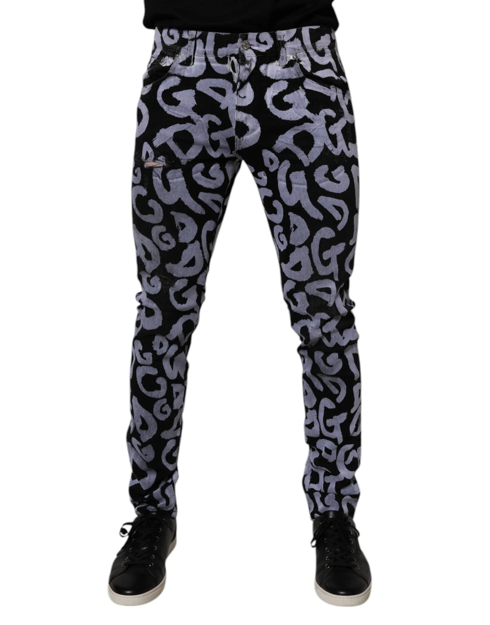 Dolce & Gabbana Black Logo Monogram Cotton Skinny Denim Jeans - IT48 | M