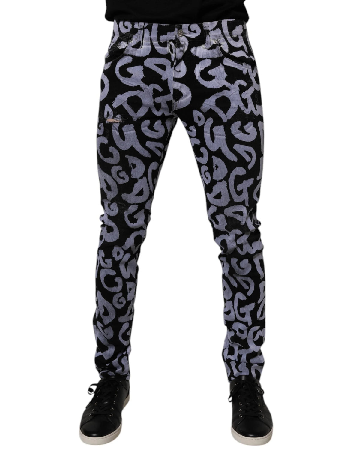 Dolce & Gabbana Black Logo Monogram Cotton Skinny Denim Jeans - IT48 | M