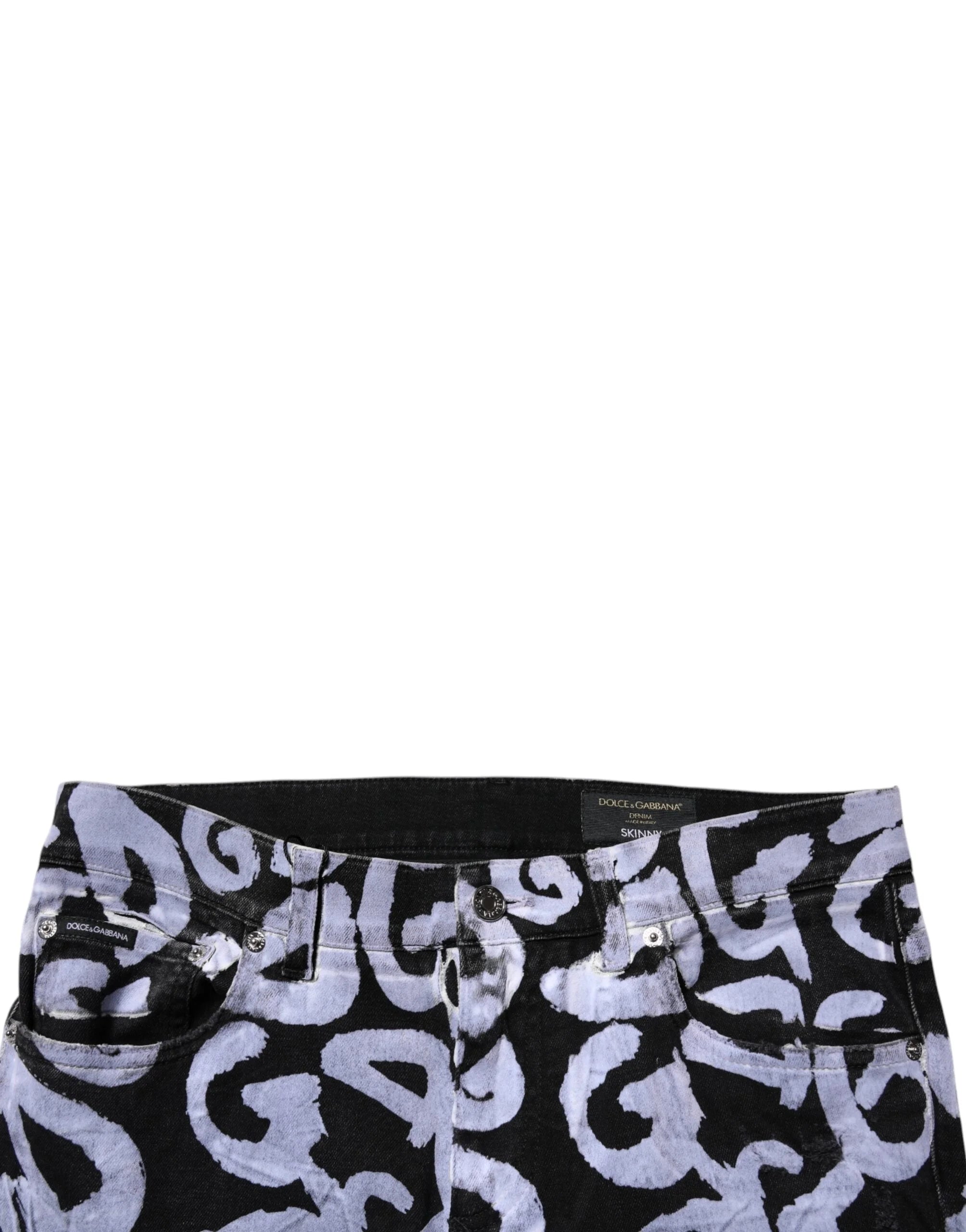 Dolce & Gabbana Black Logo Monogram Cotton Skinny Denim Jeans - IT48 | M