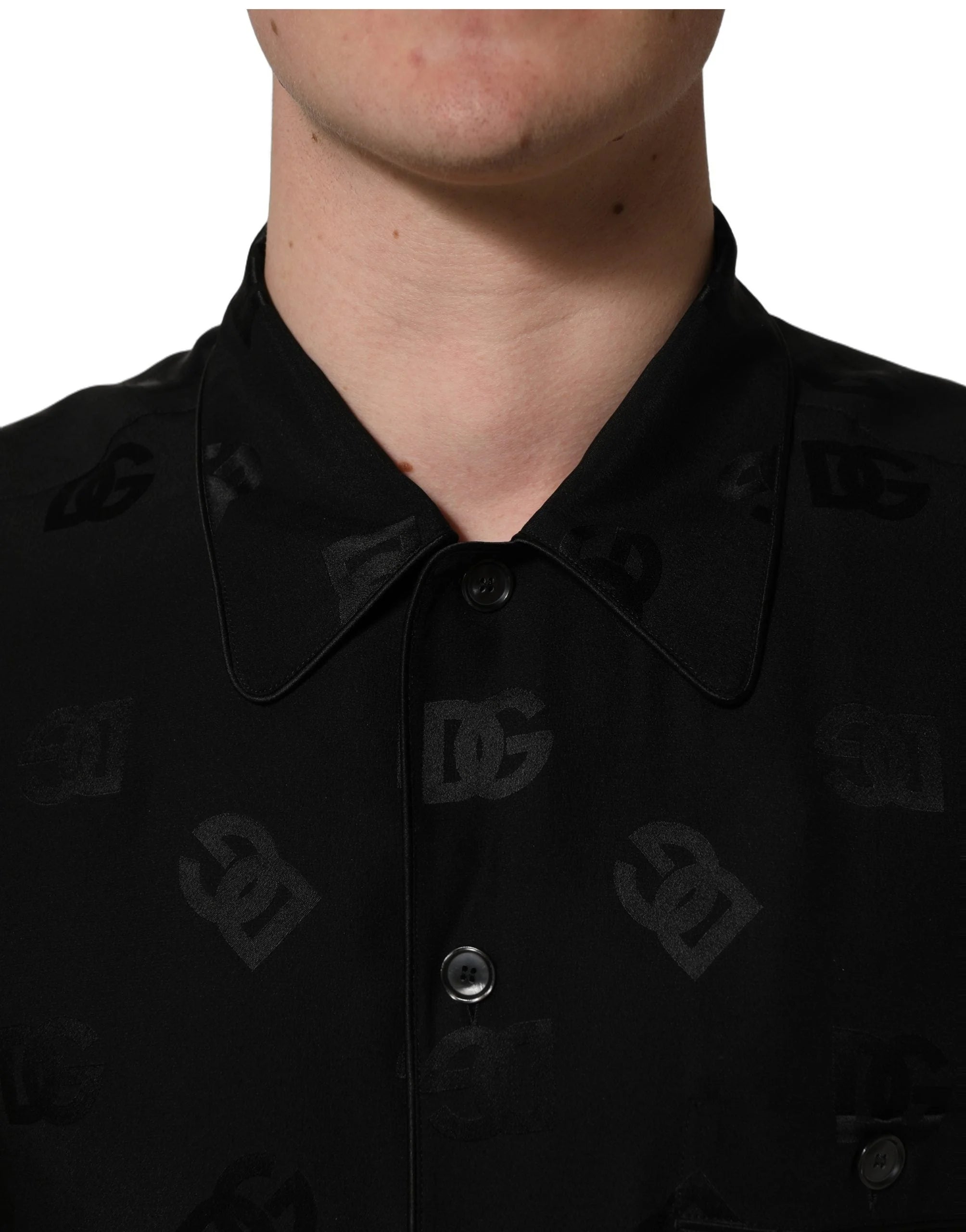 Dolce & Gabbana Black Logo Monogram Short Sleeves Men Shirt - IT41 | L