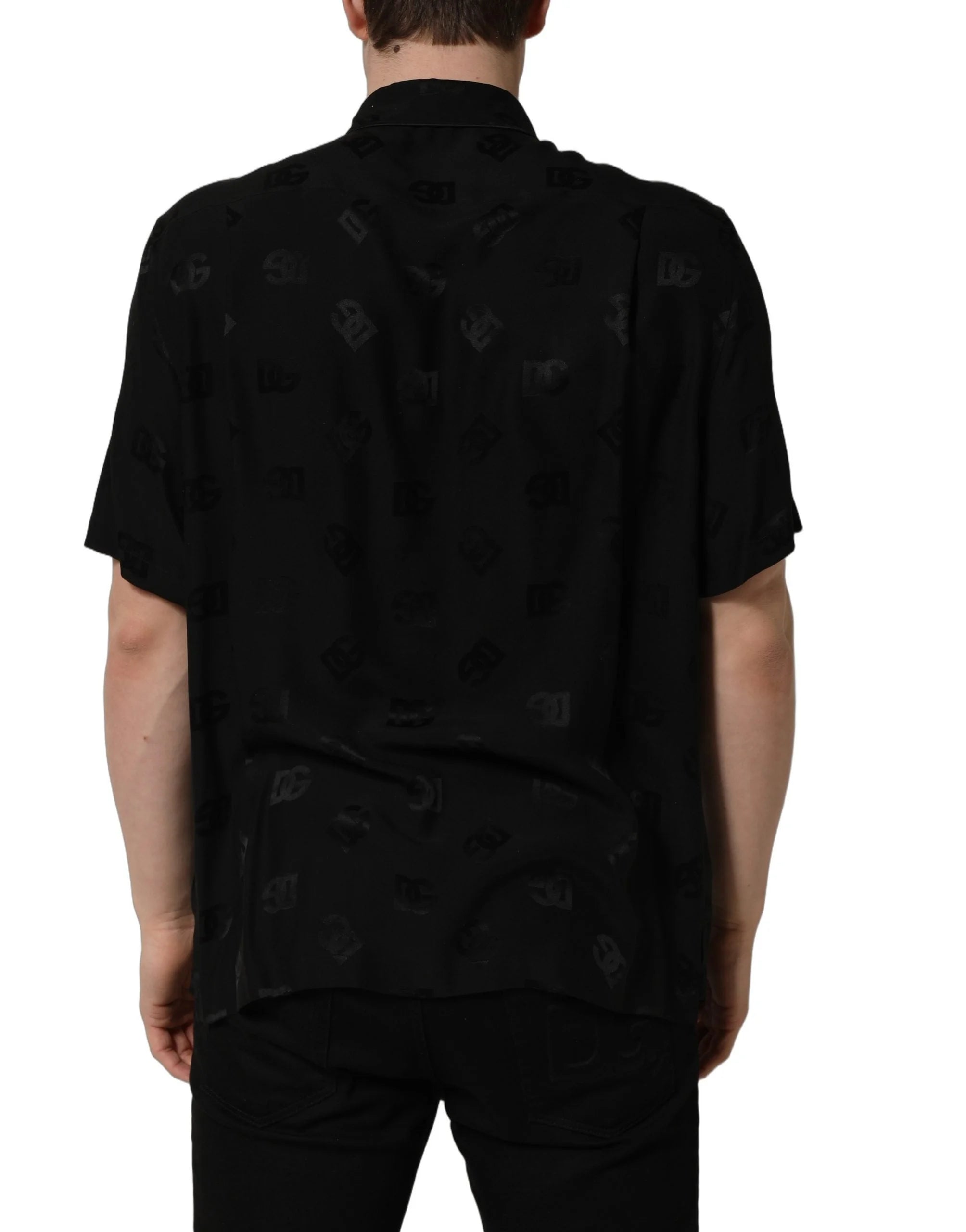 Dolce & Gabbana Black Logo Monogram Short Sleeves Men Shirt - IT41 | L