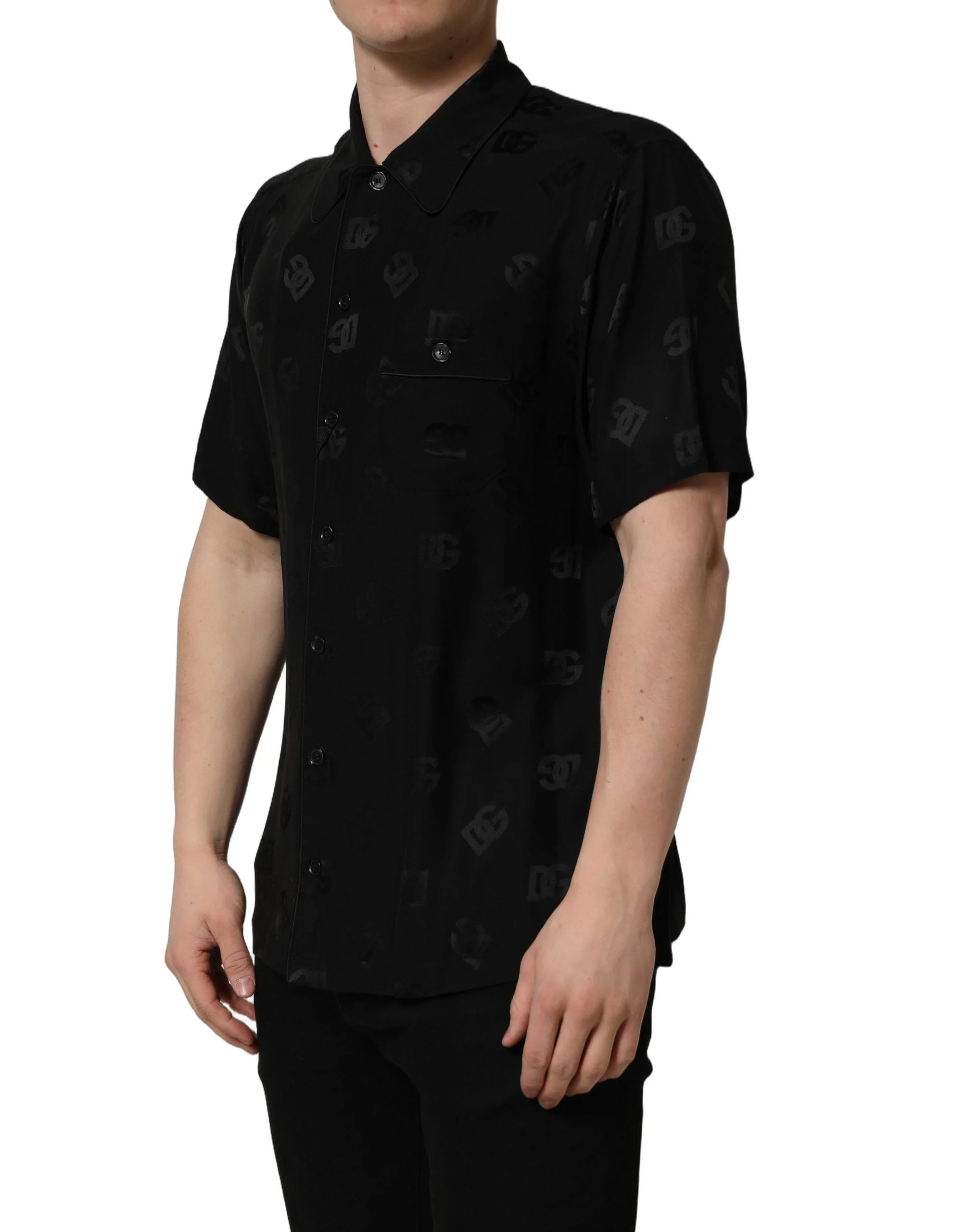 Dolce & Gabbana Black Logo Monogram Short Sleeves Men Shirt - IT41 | L