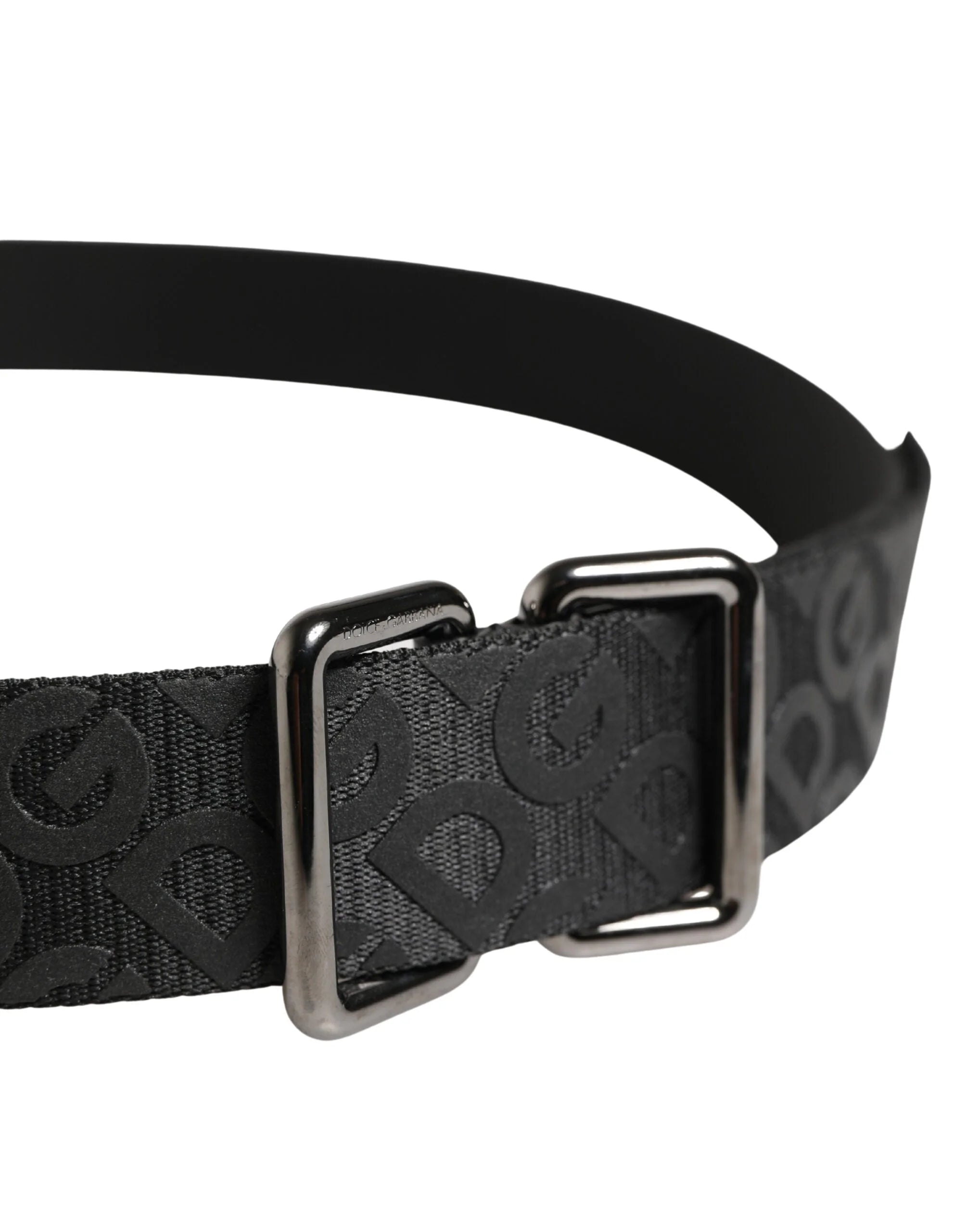 Dolce & Gabbana Black Logo Monogram Silver Metal Buckle Belt