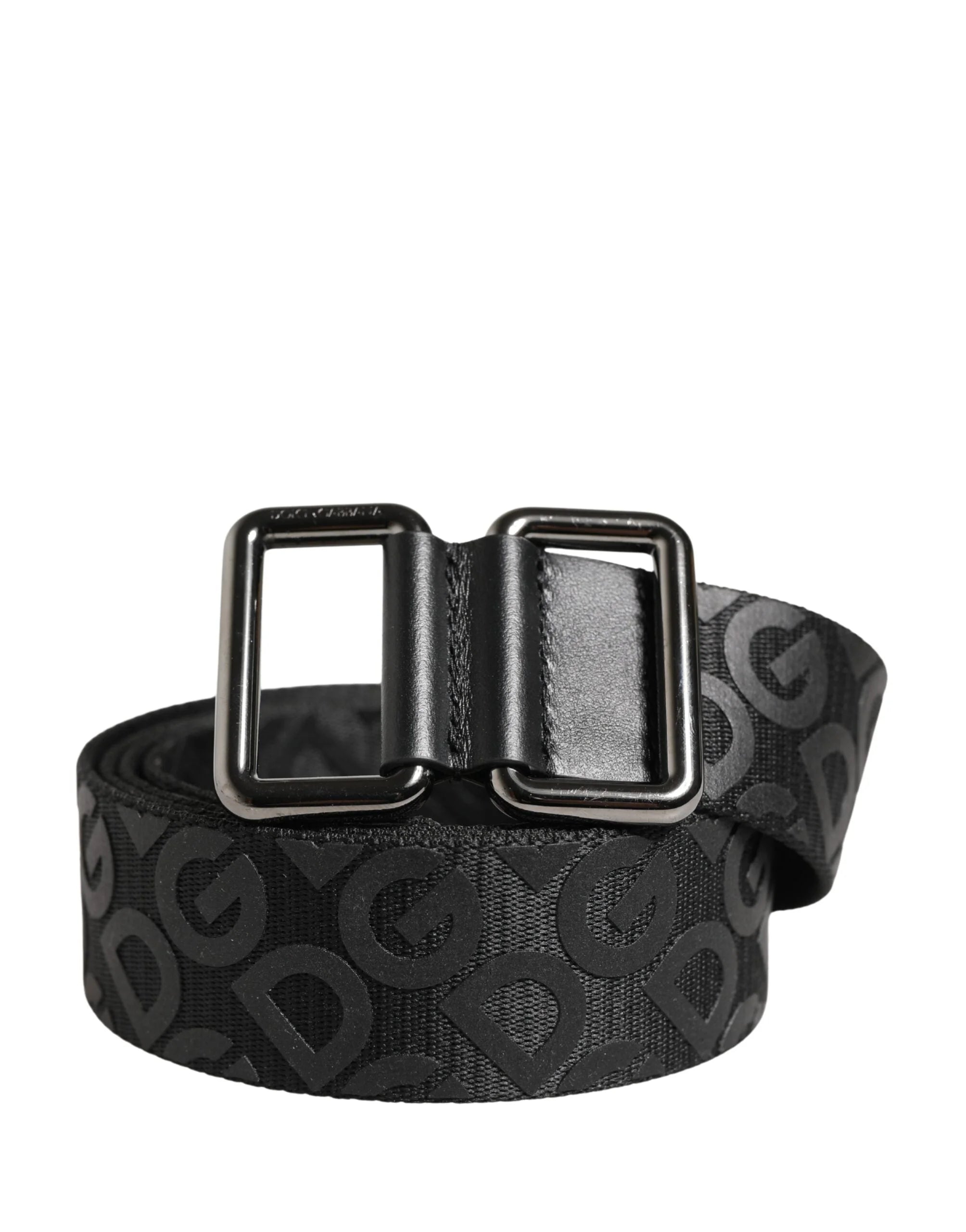 Dolce & Gabbana Black Logo Monogram Silver Metal Buckle Belt