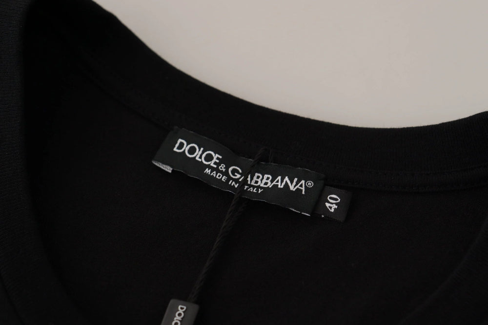 Dolce & Gabbana Black Logo Motive Crewneck Cotton T-shirt - T-Shirts