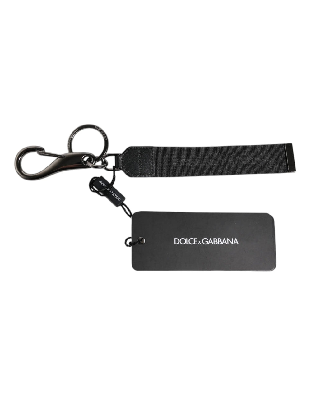 Dolce & Gabbana Black Logo Nylon Silver Brass Men Holder Keychain Keyring - Keychains