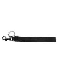 Dolce & Gabbana Black Logo Nylon Silver Brass Men Holder Keychain Keyring - Keychains