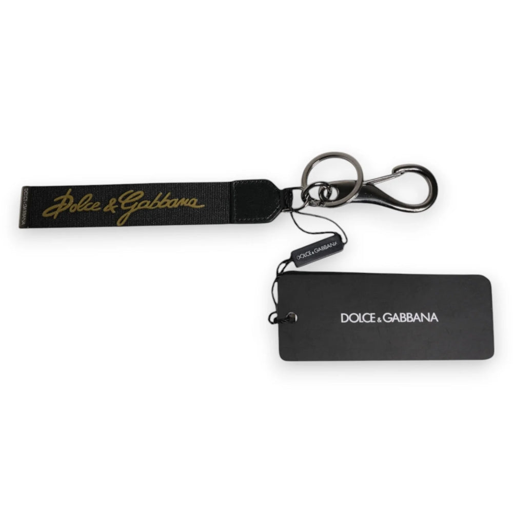Dolce & Gabbana Black Logo Nylon Silver Brass Men Holder Keychain Keyring - Keychains
