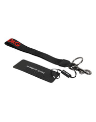Dolce & Gabbana Black Logo Nylon Silver Brass Men Holder Keychain Keyring - Keychains