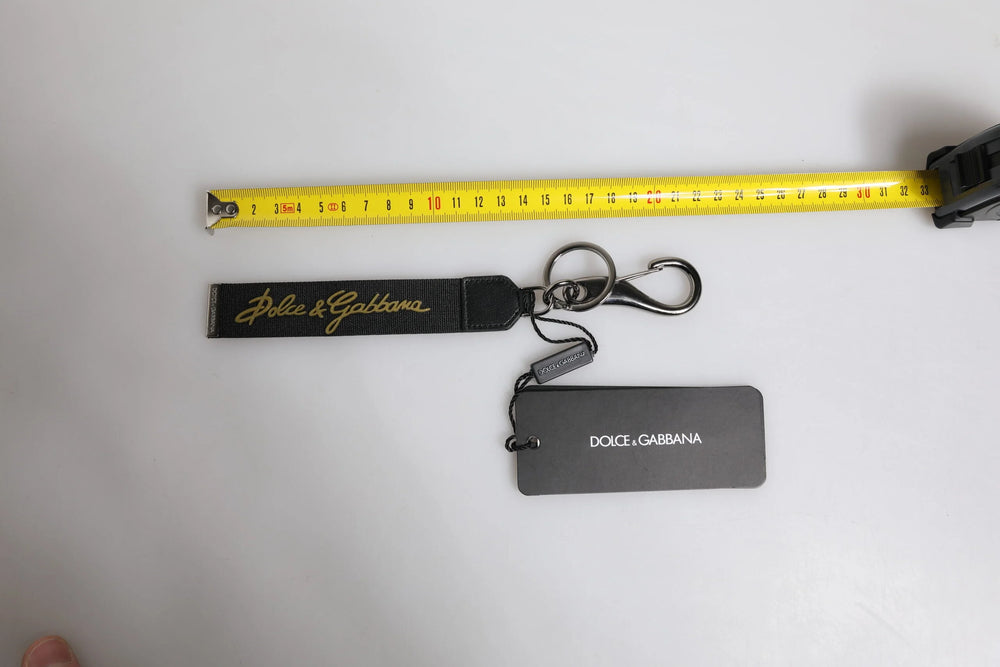 Dolce & Gabbana Black Logo Nylon Silver Brass Men Holder Keychain Keyring - Keychains