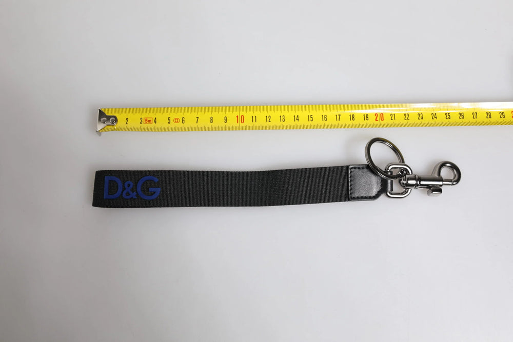 Dolce & Gabbana Black Logo Nylon Silver Brass Men Holder Keychain Keyring - Keychains
