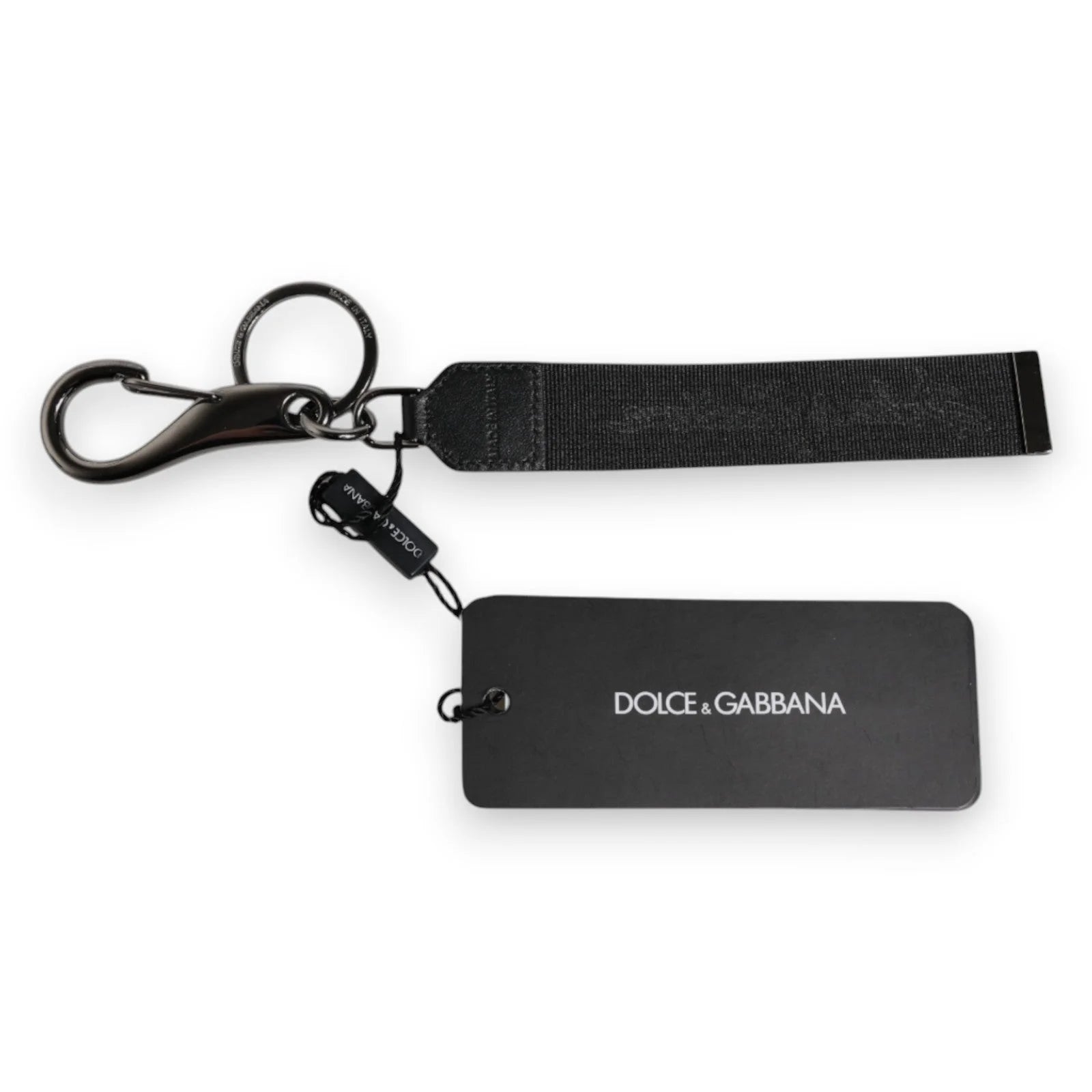 Dolce & Gabbana Black Logo Nylon Silver Brass Men Holder Keychain Keyring - Keychains