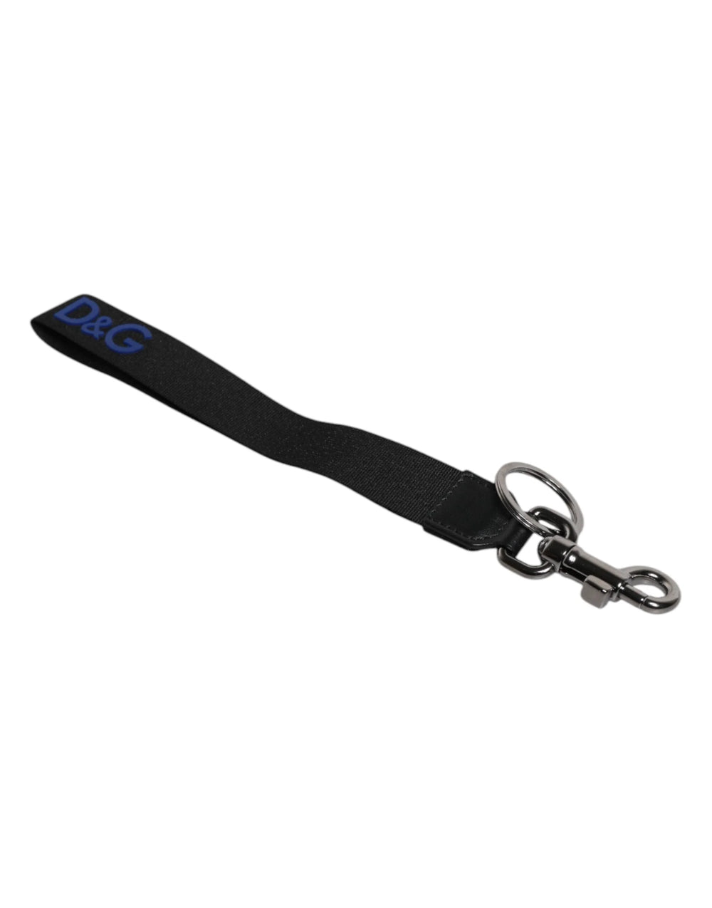 Dolce & Gabbana Black Logo Nylon Silver Brass Men Holder Keychain Keyring - Keychains