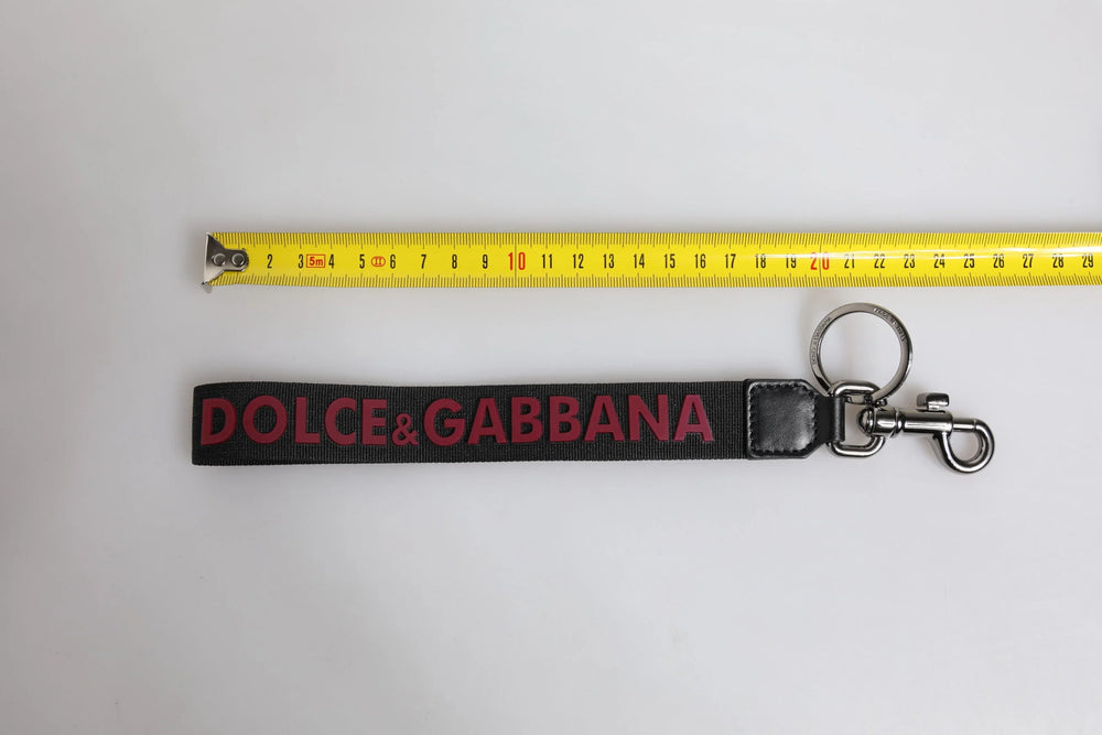 Dolce & Gabbana Black Logo Nylon Silver Brass Men Holder Keychain Keyring - Keychains
