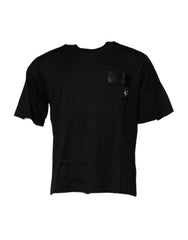 Dolce & Gabbana Black Logo Patch Cotton Crew Neck T-shirt - IT44 | XS - T-Shirts