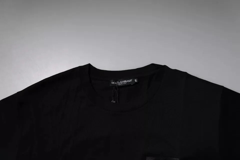 Dolce & Gabbana Black Logo Patch Cotton Crew Neck T-shirt - IT44 | XS - T-Shirts