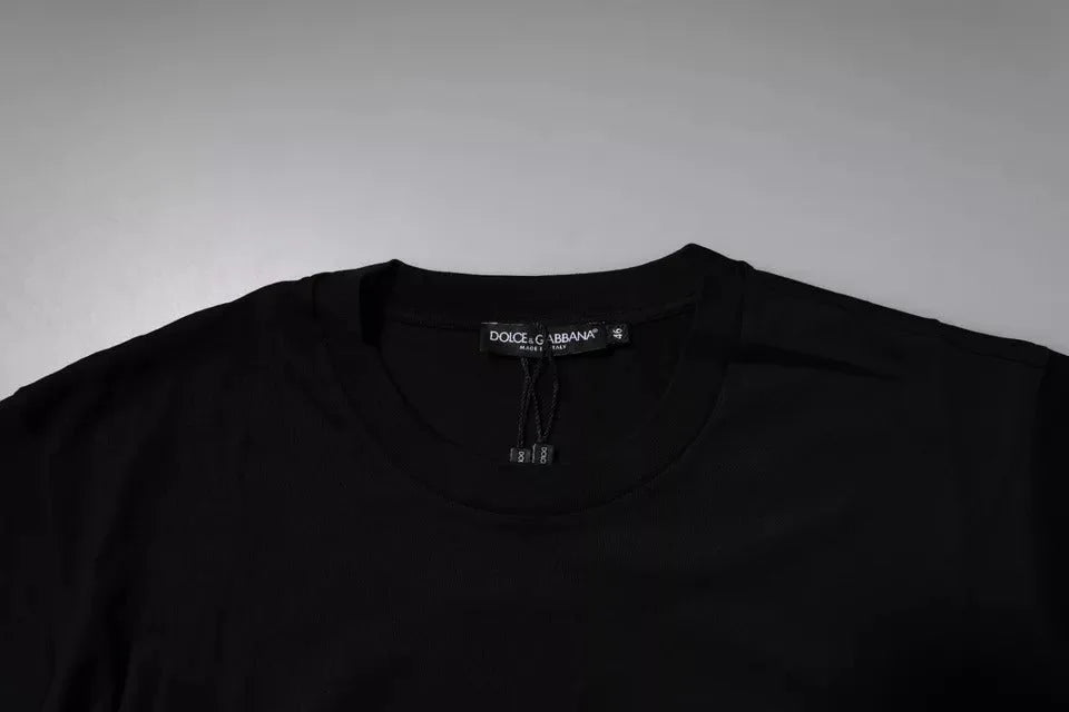 Dolce & Gabbana Black Logo Patch Cotton Crew Neck T-shirt - T-Shirts