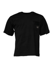 Dolce & Gabbana Black Logo Patch Cotton Crew Neck T-shirt - T-Shirts