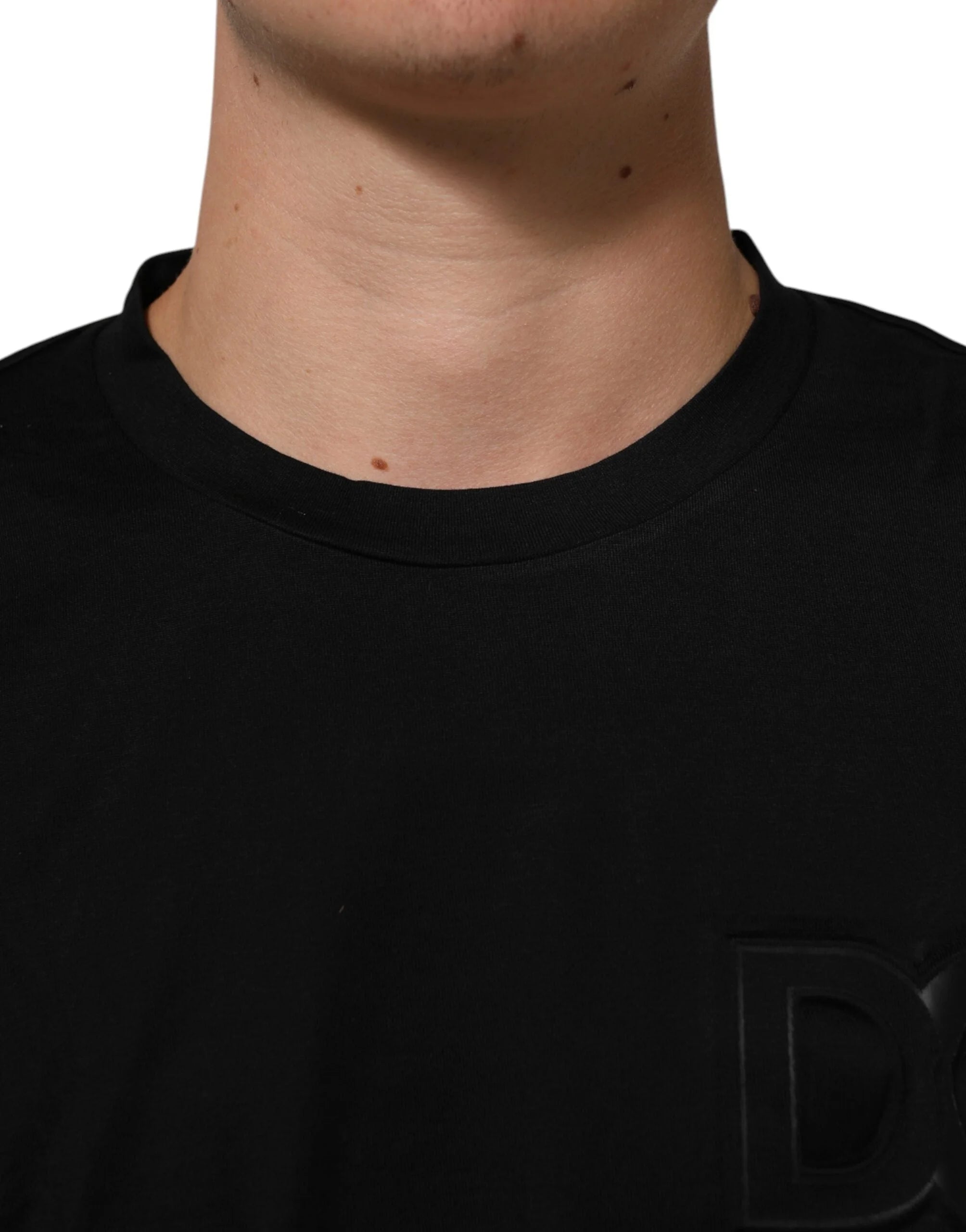 Dolce & Gabbana Black Logo Patch Cotton Men Crew Neck T-shirt - T-Shirts