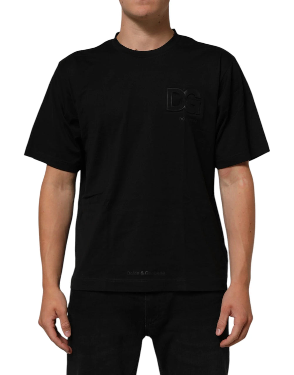 Dolce & Gabbana Black Logo Patch Cotton Men Crew Neck T-shirt - T-Shirts