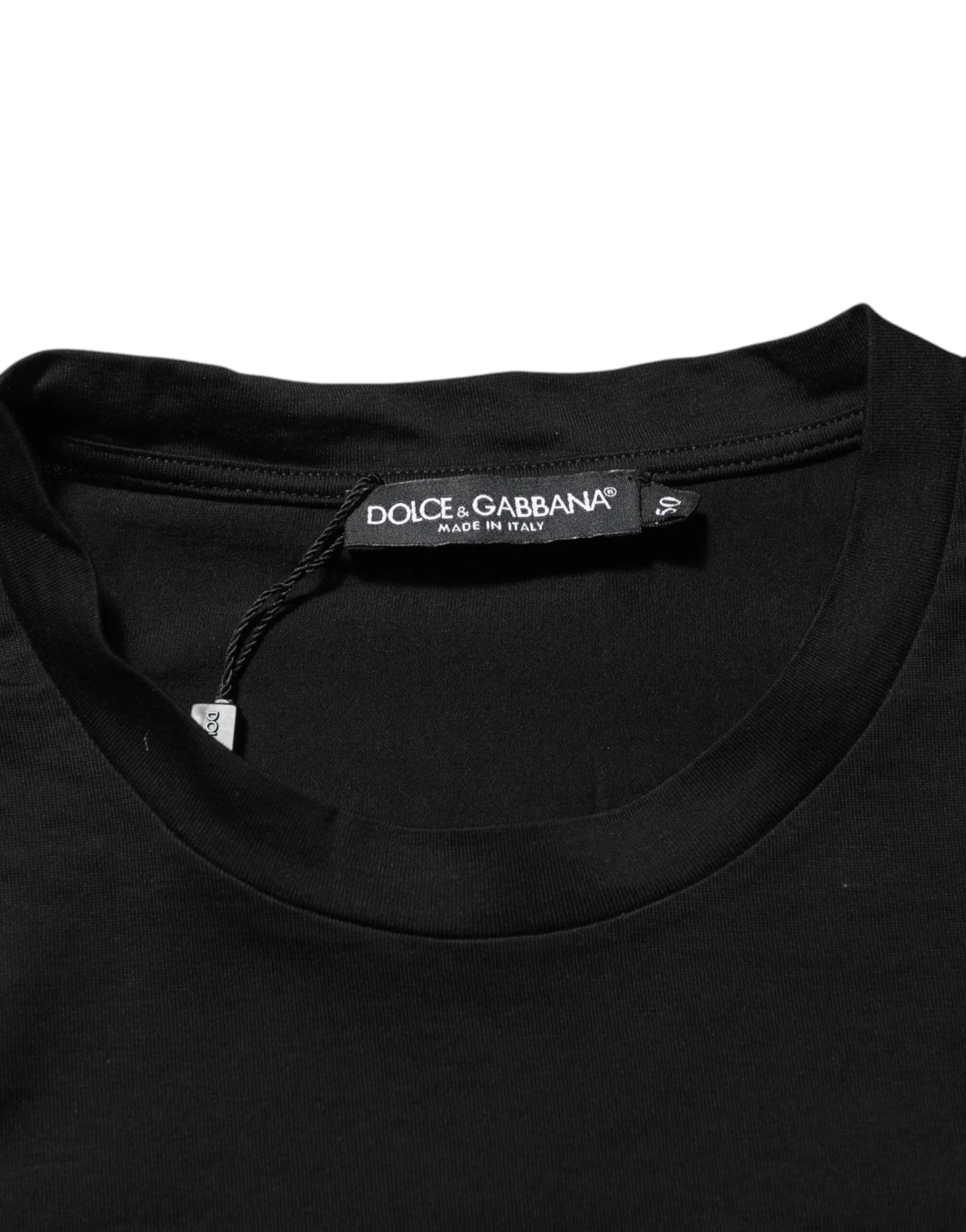 Dolce & Gabbana Black Logo Patch Cotton Men Crew Neck T-shirt - T-Shirts