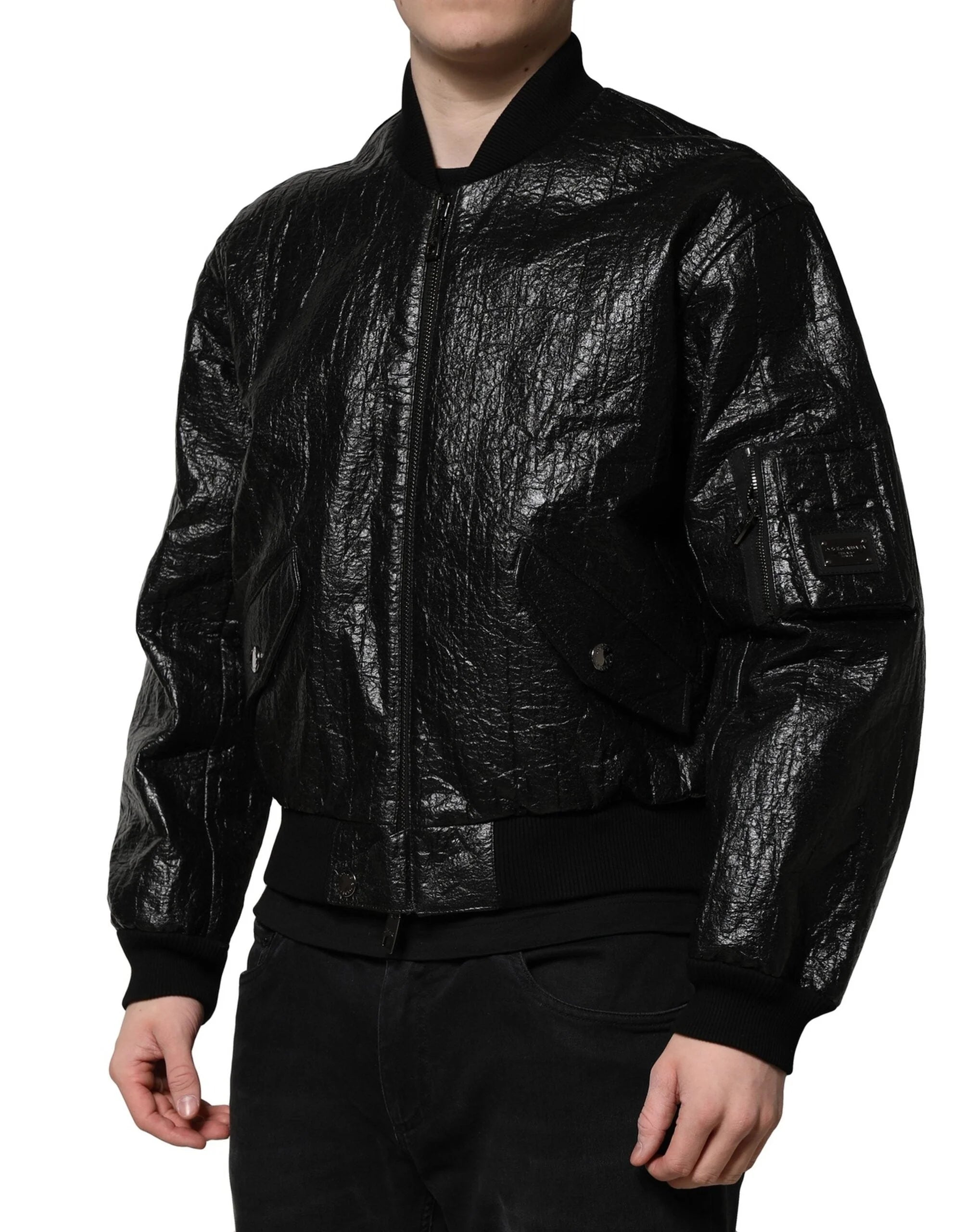 Dolce & Gabbana Black Logo Plaque Bomber Full Zipper Jacket - IT46 | S - Bomber Jackets