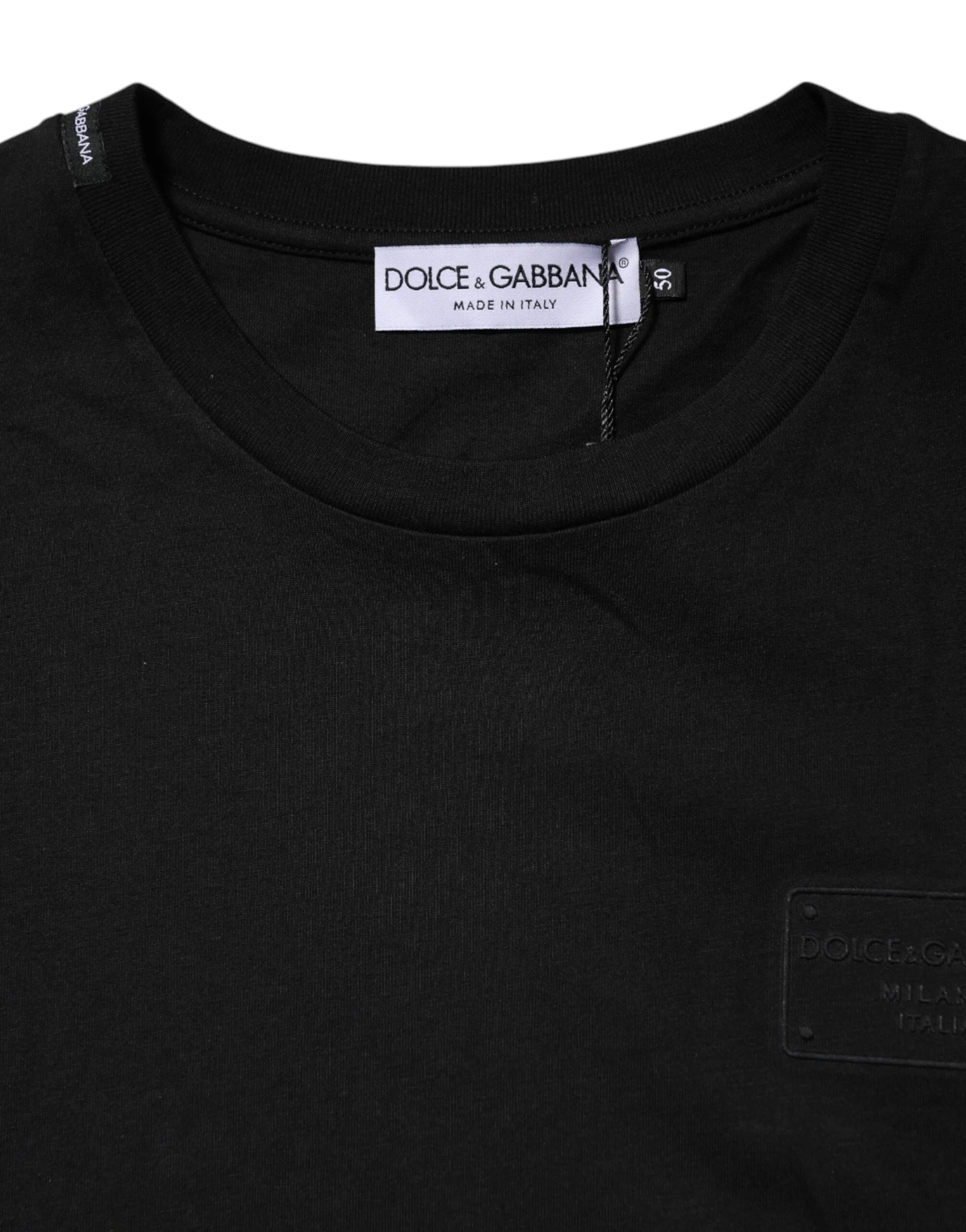 Dolce & Gabbana Black Logo Plaque Cotton Crew Neck T-shirt - IT50 | L - T-Shirts