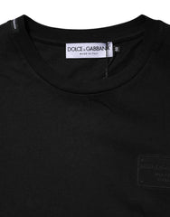 Dolce & Gabbana Black Logo Plaque Cotton Crew Neck T-shirt - IT50 | L - T-Shirts
