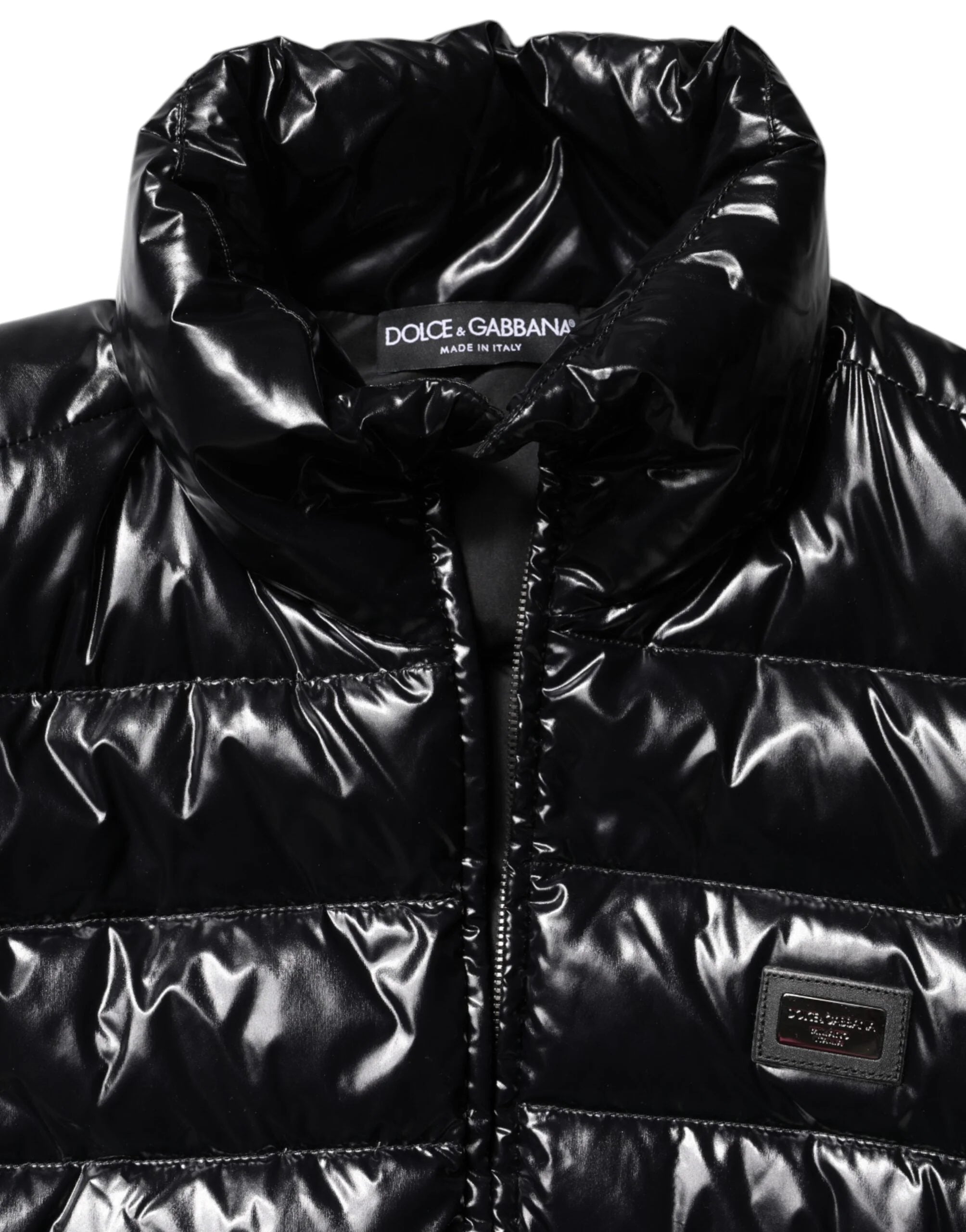 Dolce & Gabbana Black Logo Plaque Full Zip Puffer Jacket - IT44 | L - Puffer Jackets