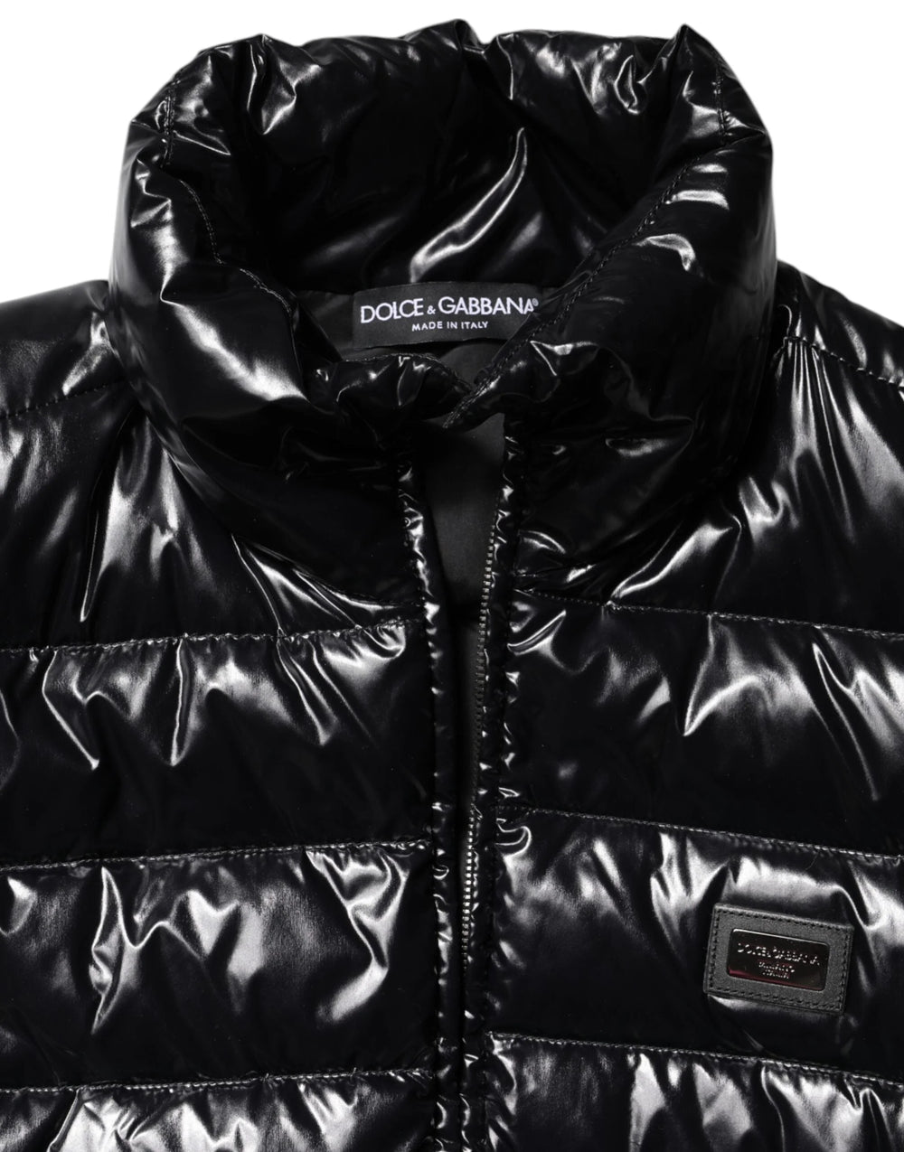 Dolce & Gabbana Black Logo Plaque Full Zip Puffer Jacket - IT44 | L - Puffer Jackets