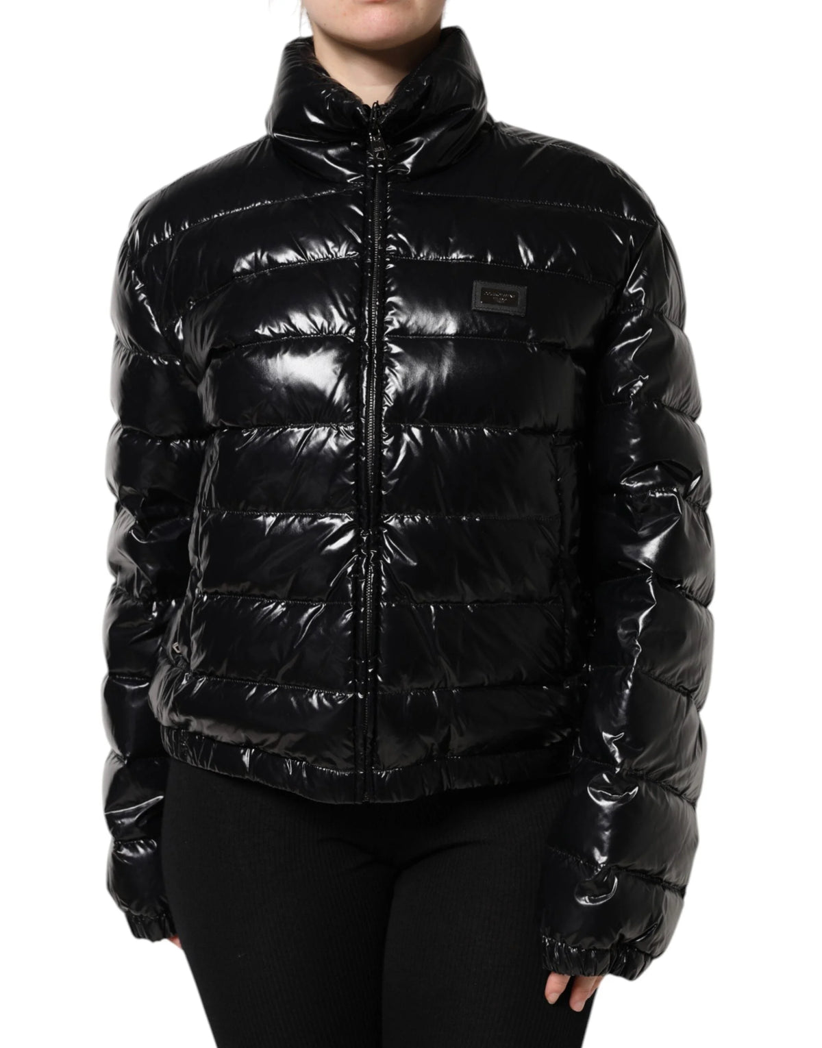 Dolce & Gabbana Black Logo Plaque Full Zip Puffer Jacket - IT44 | L - Puffer Jackets