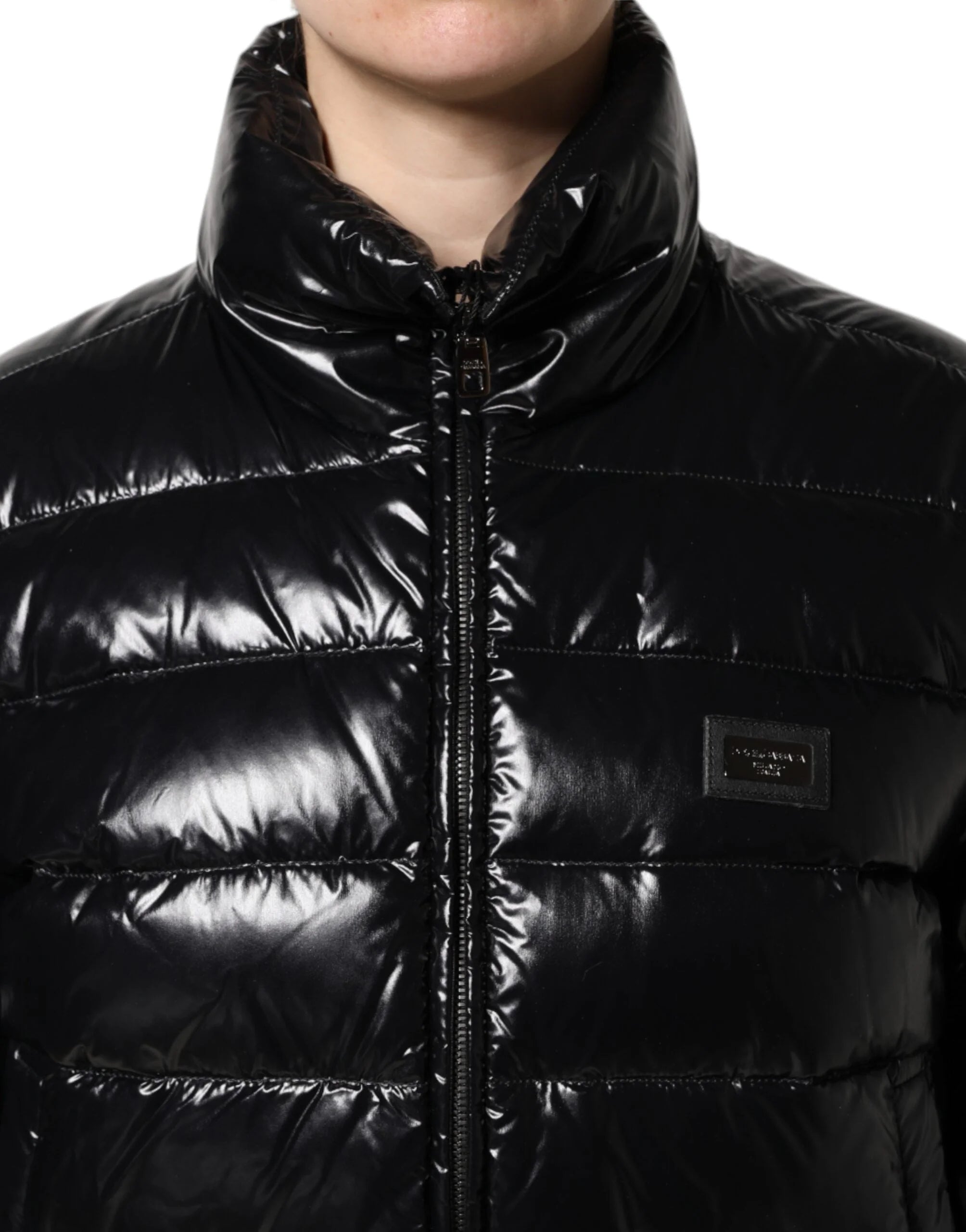 Dolce & Gabbana Black Logo Plaque Full Zip Puffer Jacket - IT44 | L - Puffer Jackets