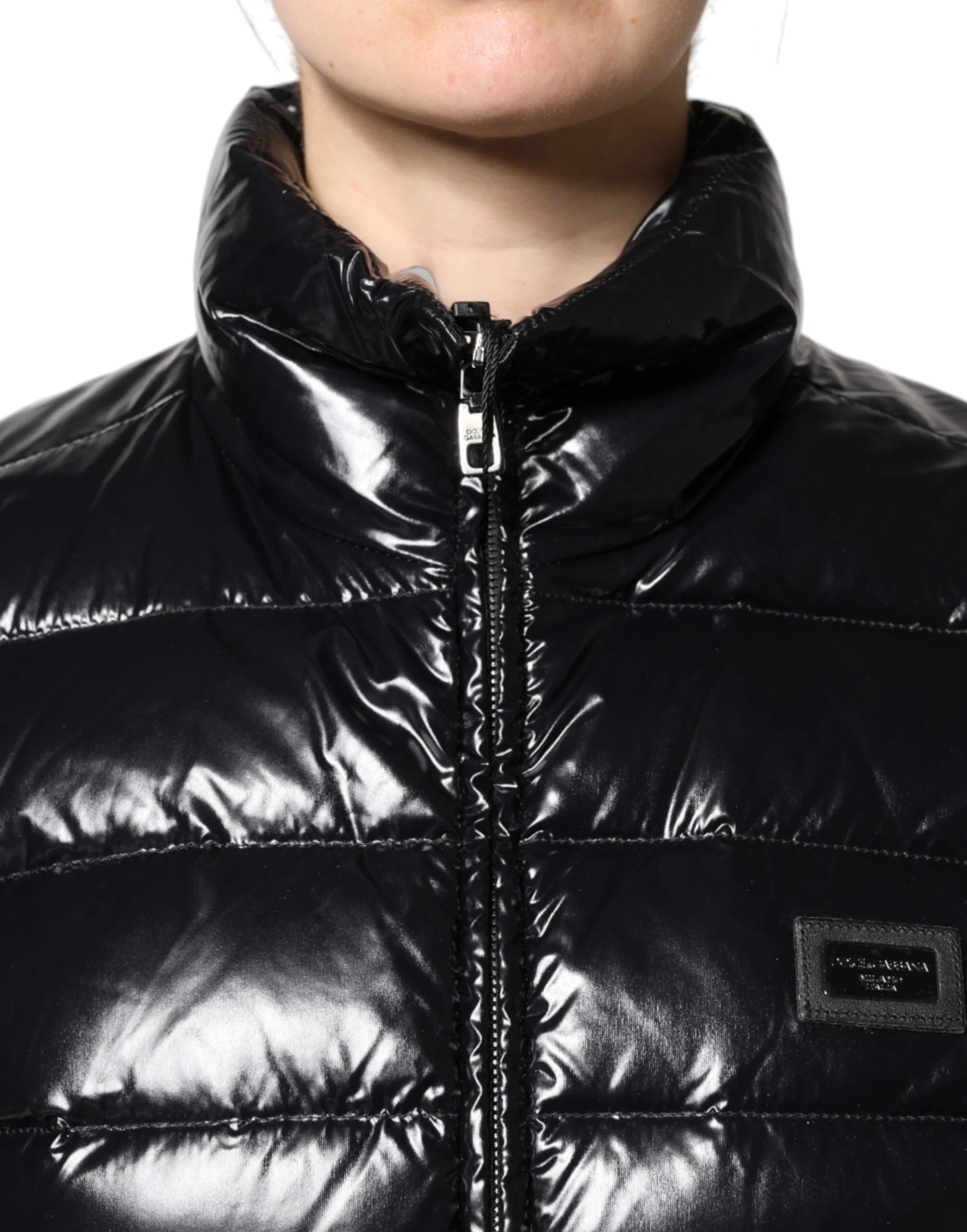 Dolce & Gabbana Black Logo Plaque Full Zip Puffer Jacket - Puffer Jackets