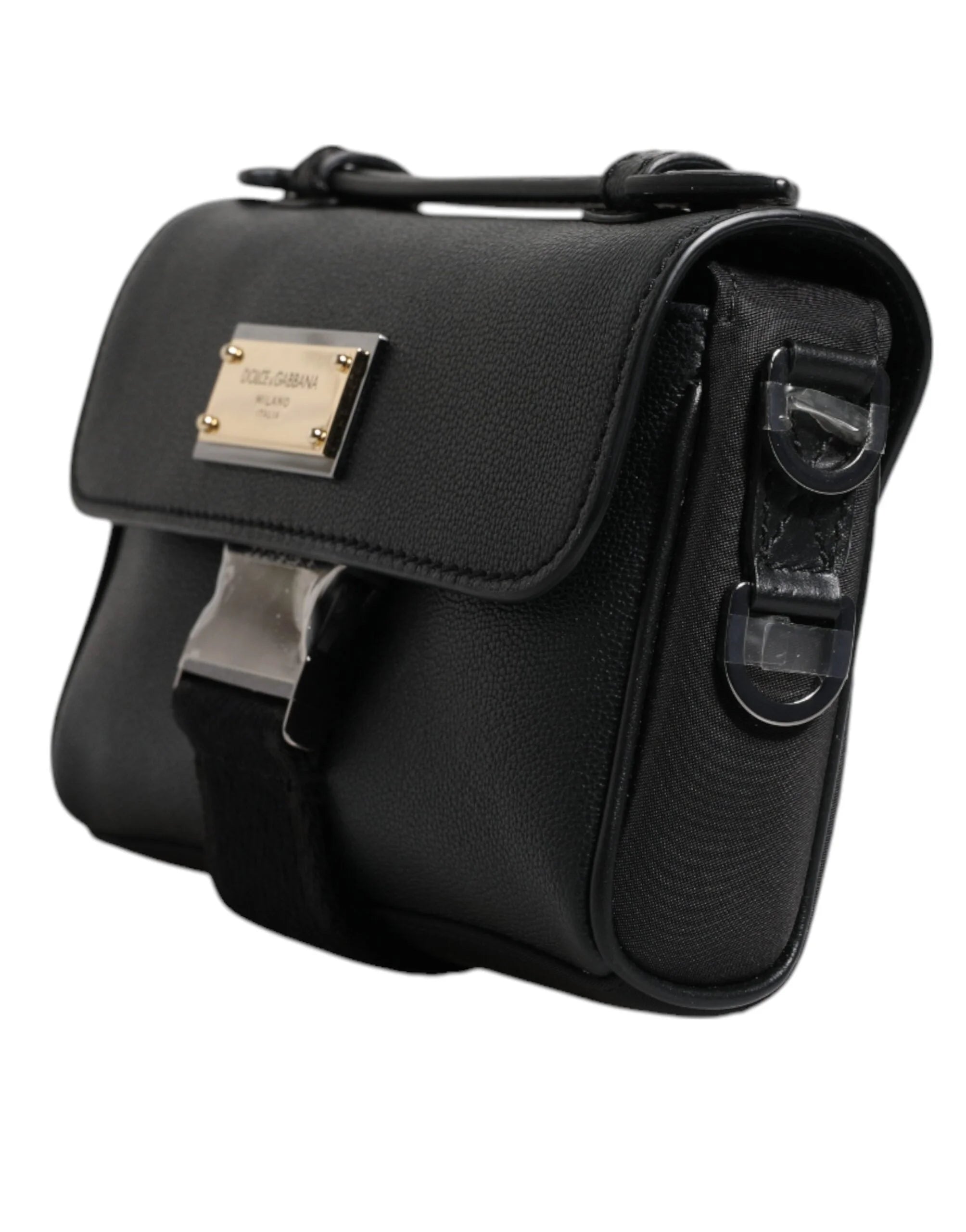Dolce & Gabbana Black Logo Plaque Leather Buckled Shoulder Crossbody Bag - Cross Body Bags