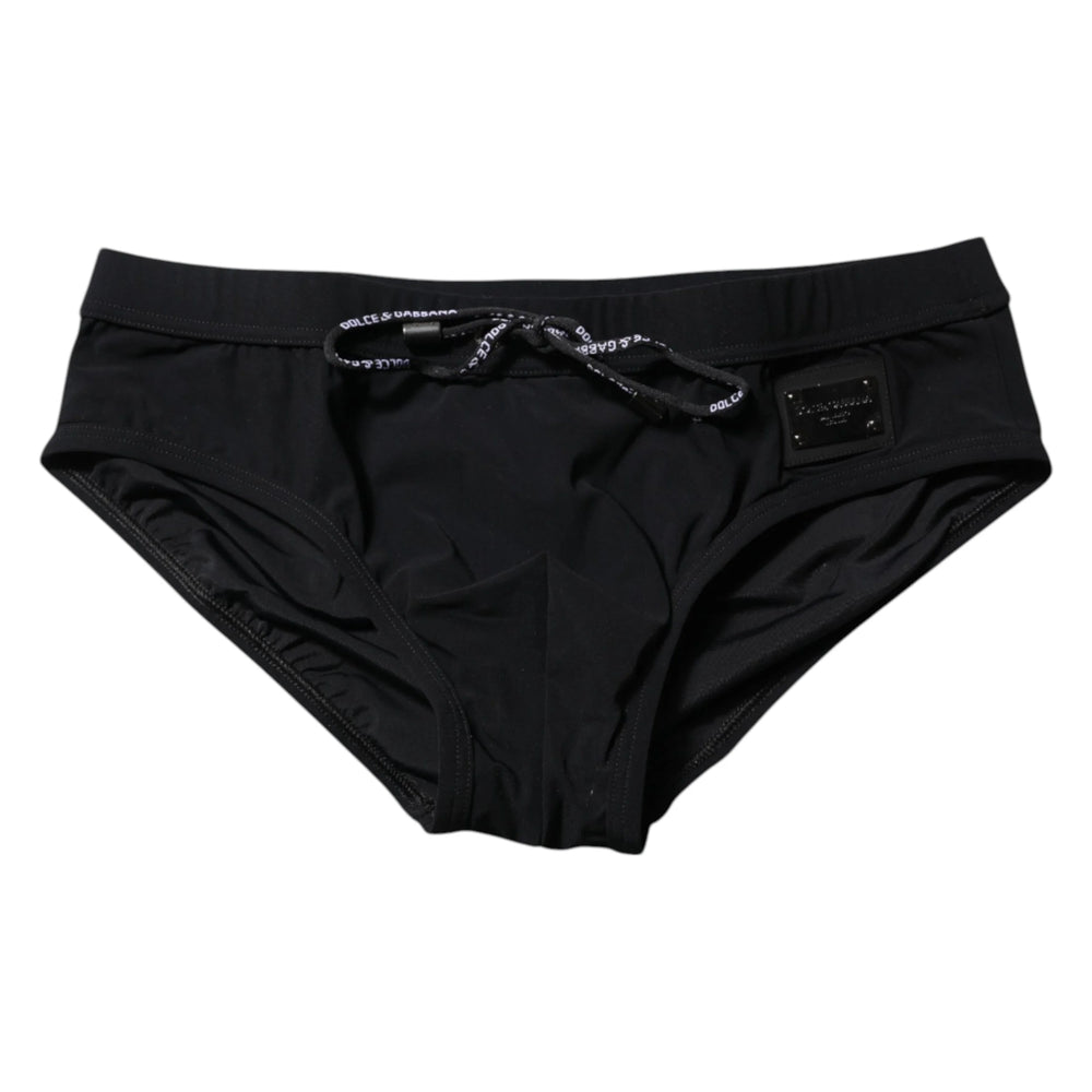 Dolce & Gabbana Black Logo Plaque Men Beachwear Brief Swimwear - IT4 | S - Swim Briefs