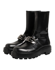 Dolce & Gabbana Black Logo Plaque Mid Calf Biker Boots Shoes - EU44/US11