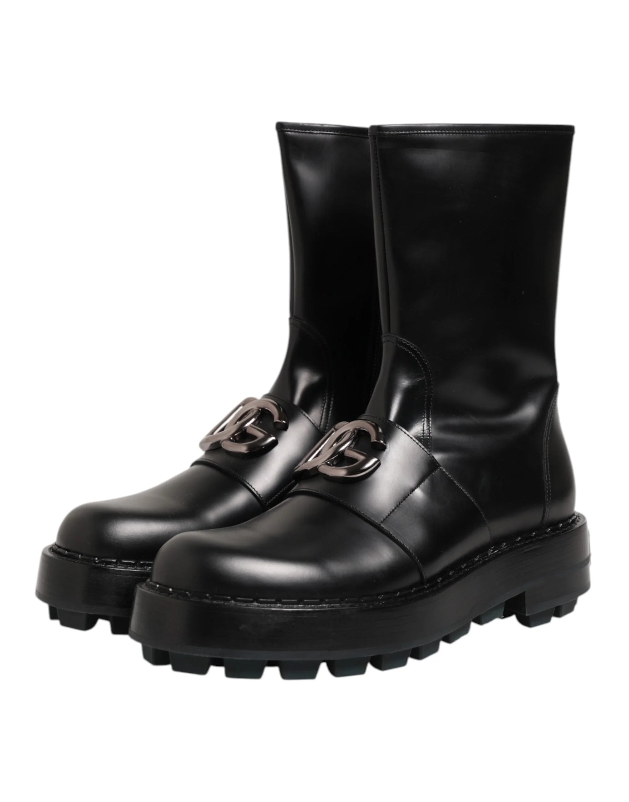 Dolce & Gabbana Black Logo Plaque Mid Calf Biker Boots Shoes - EU44/US11 - Boots