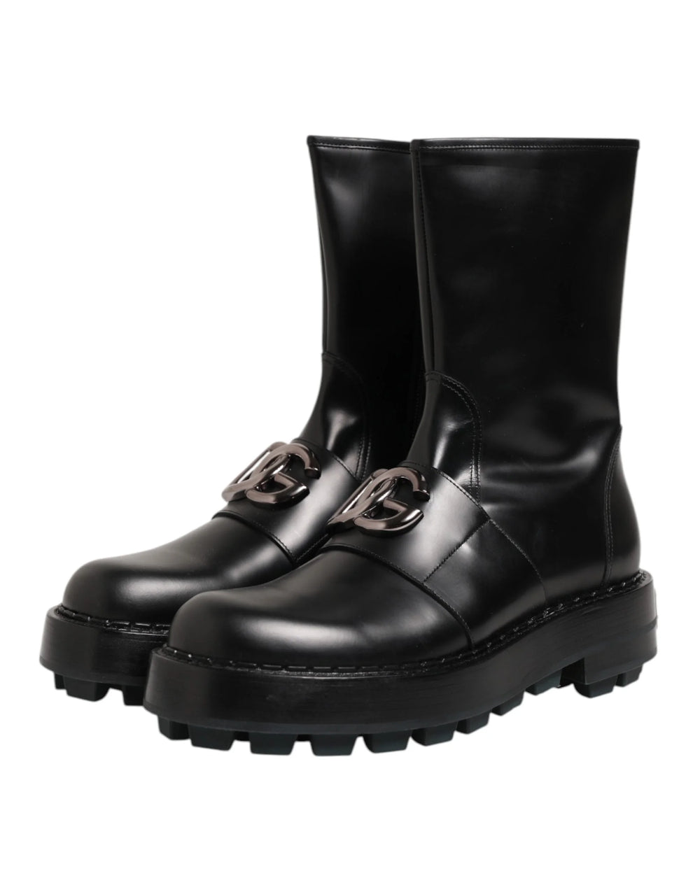 Dolce & Gabbana Black Logo Plaque Mid Calf Biker Boots Shoes - EU44/US11 - Boots