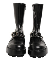 Dolce & Gabbana Black Logo Plaque Mid Calf Biker Boots Shoes - EU44/US11