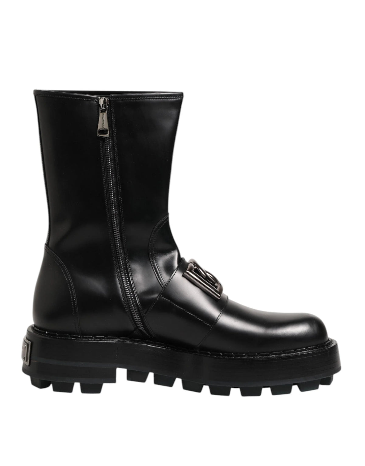 Dolce & Gabbana Black Logo Plaque Mid Calf Biker Boots Shoes - EU44/US11 - Boots