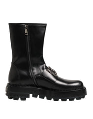 Dolce & Gabbana Black Logo Plaque Mid Calf Biker Boots Shoes - EU44/US11 - Boots