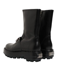 Dolce & Gabbana Black Logo Plaque Mid Calf Biker Boots Shoes - EU44/US11