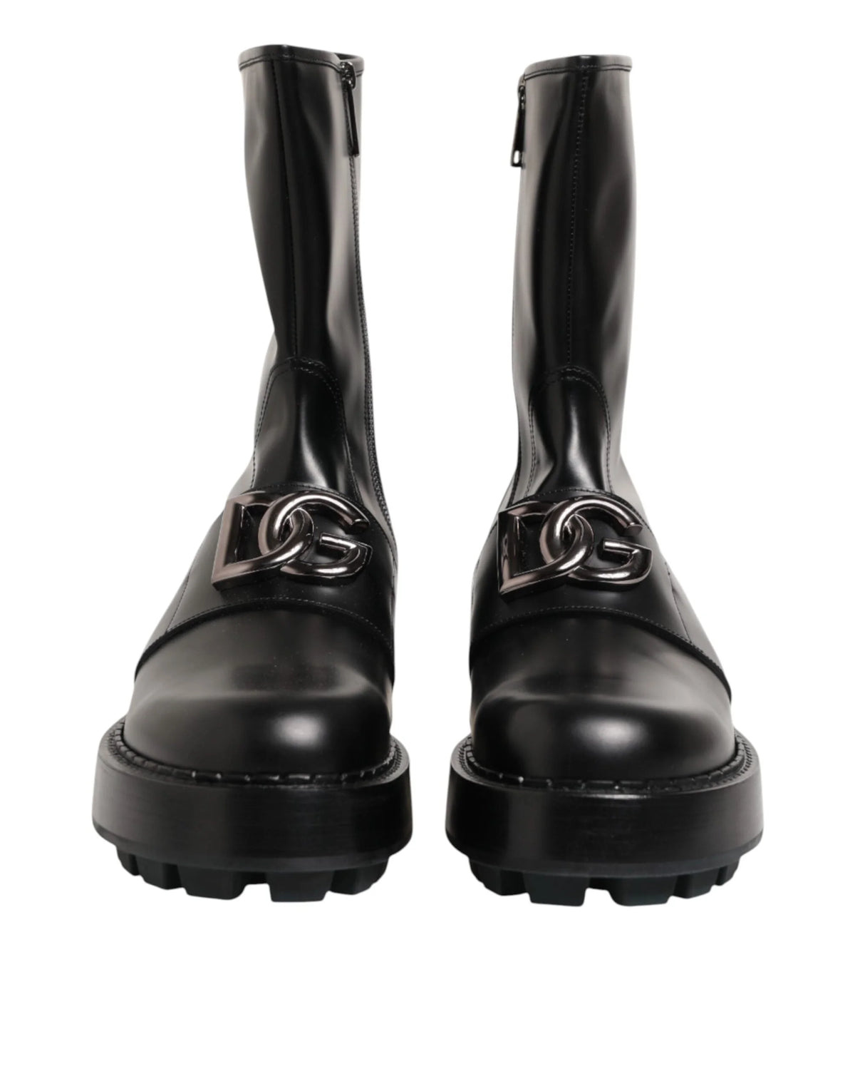 Dolce & Gabbana Black Logo Plaque Mid Calf Biker Boots Shoes - EU44/US11