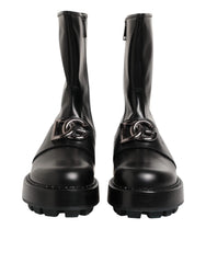 Dolce & Gabbana Black Logo Plaque Mid Calf Biker Boots Shoes - EU44/US11