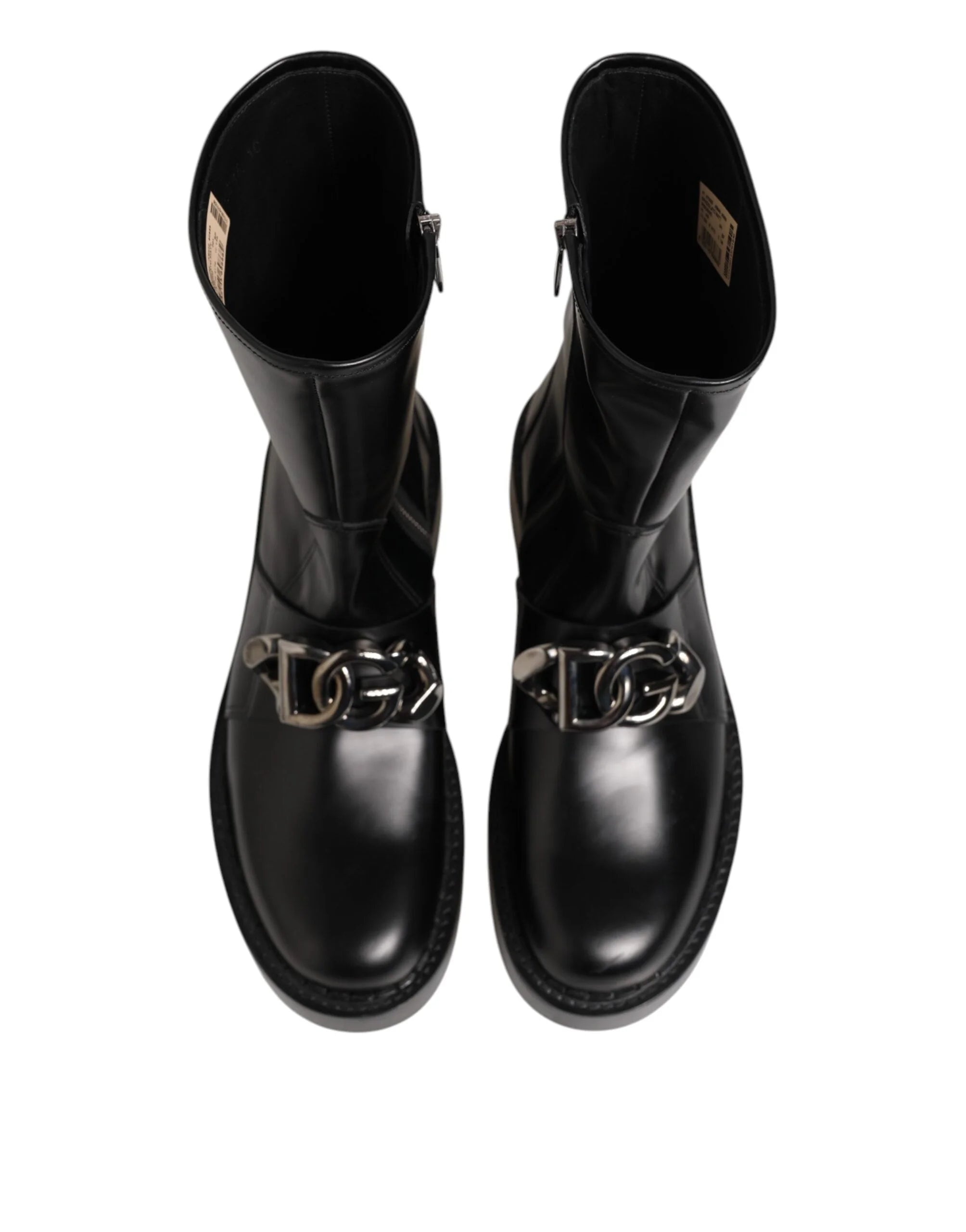 Dolce & Gabbana Black Logo Plaque Mid Calf Biker Boots Shoes - EU44/US11