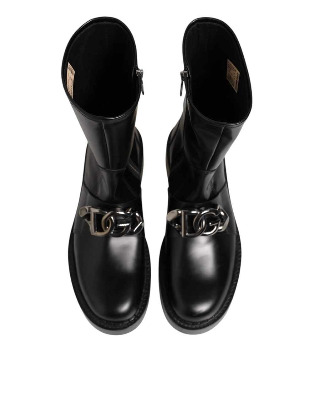 Dolce & Gabbana Black Logo Plaque Mid Calf Biker Boots Shoes - EU44/US11