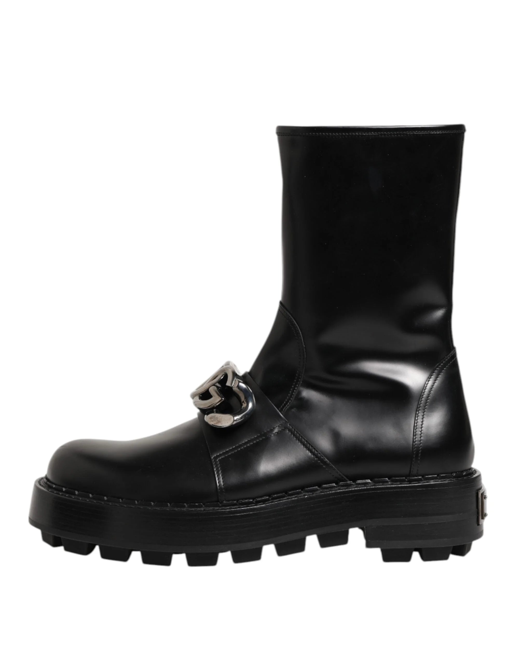 Dolce & Gabbana Black Logo Plaque Mid Calf Biker Boots Shoes - EU44/US11