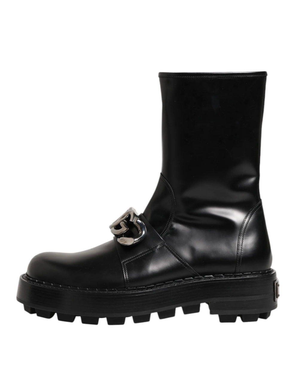 Dolce & Gabbana Black Logo Plaque Mid Calf Biker Boots Shoes - EU44/US11